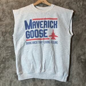 Hanes Gray Sleeveless 'Maverick Goose' Graphic Sweatshirt with Blue & Red Print